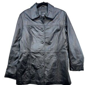 East5th Womens Genuine Leather Jacket Large Black Button-Up